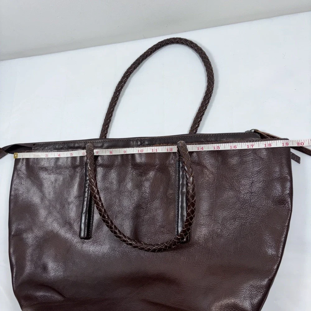 Noonday Collection Leather Arcadia Tote Bag Spacious‎ Purse Brown Braided Straps
